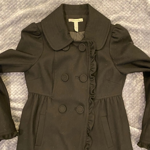 Like New perfect condition black ruffled wool coat SzM - Picture 3 of 9